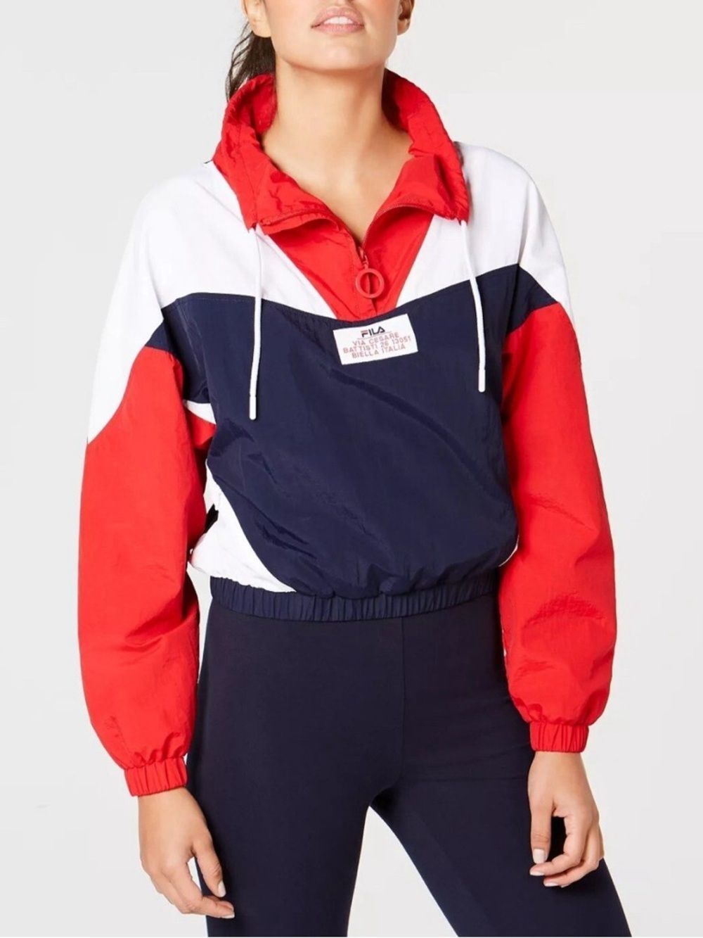 Fila Red White Blue Colorblock Tessa Nylon Pullover Windbreaker Jacket Size XL